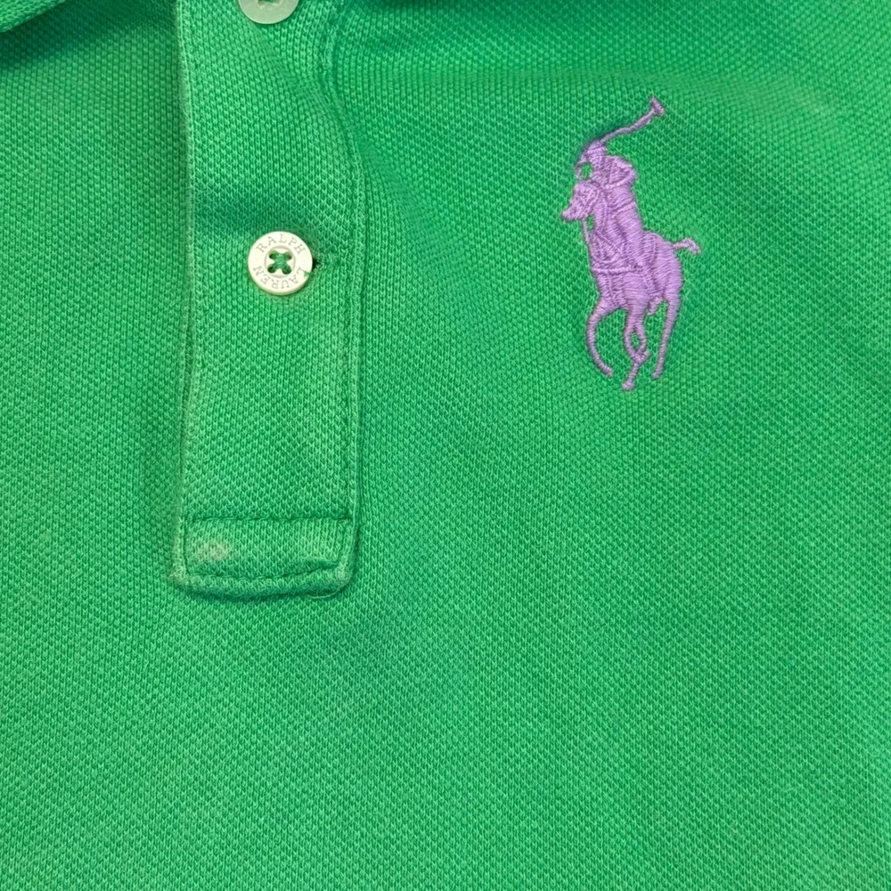 Ralph Lauren Girls Green Cotton Pique Polo Shirt Purple Pony 12M